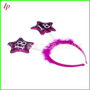 Diadema con plumas de estrella de cinco puntas para fiesta de cumpleaños, material de papel de color rosa, tocado con elementos de estrella - Product Image 3