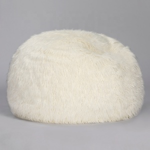 Fauteuil pouf rond en fourrure longue et moelleuse de couleur beige pour enfants, grand pouf en fourrure funky - Product Image 5