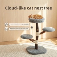 Arbre à chat tout-en-un en bois massif teinté noir, design compact, lit confortable pour chat, personnalisable, hauteur 81 cm, pour l'escalade des chats