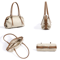 Tas Selempang Kulit Asli Logo Kustom, Tas Bahu Linen Vintage, Tas Tote Kanvas Wanita, Grosir