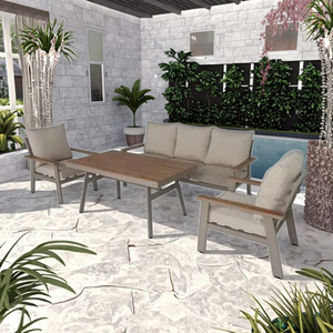 Durable aluminio al aire libre Patio salón sofá muebles de lujo de madera de teca jardín seccional conjunto grandes sillones impermeables para Parque - Product Image 3