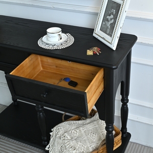 Easy Assembly 39.37" Accent Black Solid Wooden Classic Arched Design Turned Legs <b>Storage</b> <b>Console</b> <b>Table</b> For Living Room - Product Image 5