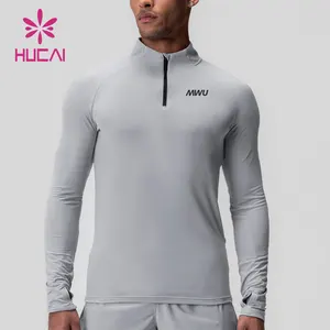 Hcuai เสื้อออกกำลังกายแขนยาวมีซิปสำหรับผู้ชายเสื้อออกกำลังกายกล้ามเนื้อเข้ารูปแบบแห้งน้ำหนักเบาแบบตามสั่งเสื้อยืดออกกำลังกายแขนยาว1/4ส่วน - Product Image 1
