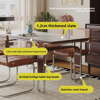 Table de Salle à Manger Vintage en Bois Massif avec Pied en Acier Inoxydable, Moderne Minimaliste, Petit Appartement