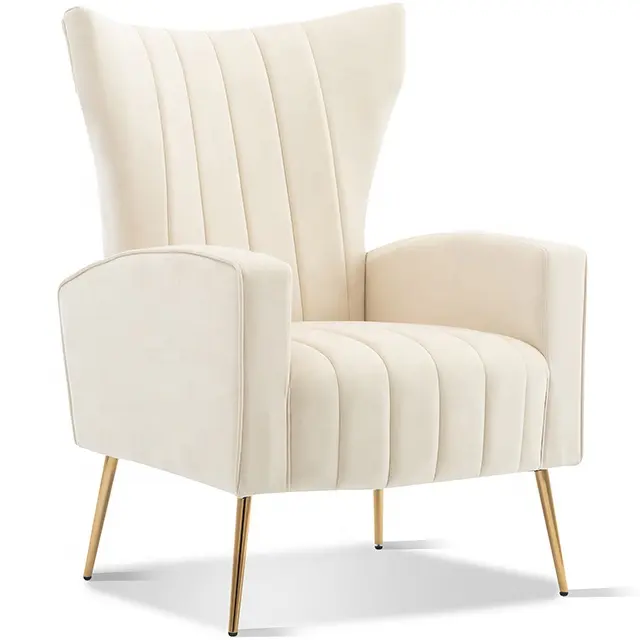 Stokta klasik tasarım Modern kumaş pembe kadife döşemelik eğlence tek kanepe kanat kol salon sandalye oturma odası için
