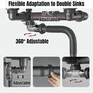 Filtre d'évier de cuisine double vasque en gros avec tuyau flexible en acier inoxydable pour tuyau de vidange d'évier de cuisine - Product Image 3