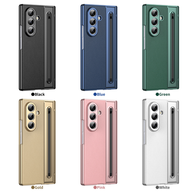 For Samsung Z Fold 7 6 5 4 3 SE 360° Protection Hinge HD Glass Film Foldable Leather Phone Case with Pen Slot