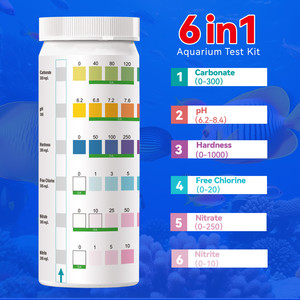 Bandelettes de test d'<span class=keywords><strong>aquarium</strong></span> 6 en 1, kit de test de la qualité de l'eau pour surveiller l'eau douce et salée, nitrate, <span class=keywords><strong>nitrite</strong></span>, pH, dureté - Product Image 5