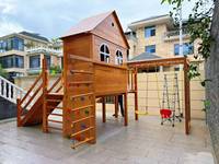 Aire de jeux en bois avec toboggan, tente, filet et escalier pour enfants de 3 à 15 ans - Taille personnalisable pour usage domestique et extérieur