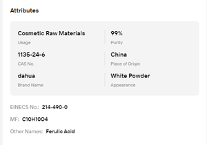 99% Pure Ferulic Acid Powder CAS 1135-24-6 Natural Plant Extract Cosmetic Grade Skin Protection <b>Sunscreen</b> Skincare Raw Material - Product Image 6