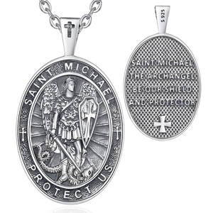 925 argent Sterling Saint Michael archange Statue pendentif collier Style Vintage ovale en forme de bijoux pour hommes femmes pour les mariages - Product Image 1