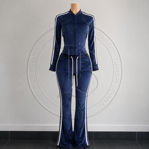 Ensemble deux pièces Y2K de haute qualité pour <span class=keywords><strong>femme</strong></span> 2026 – Survêtement en <span class=keywords><strong>velours</strong></span> à rayures personnalisées avec veste zippée et <span class=keywords><strong>pantalon</strong></span> de jogging - Product Image 6