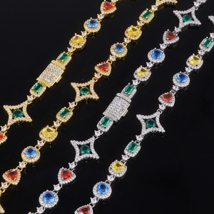 Hip Hop Luxury Jewelry Set Iced Out Baguette Link Bracelet Chain Set <b>Men</b> Women Cubic Zirconia Gemstone Necklace - Product Image 4
