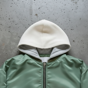 جاكيت بومبر بقلنسوة بتصميم أسود وأبيض مزدوج الطبقات مع طباعة مخصصة على الظهر من البوليستر - Product Image 6