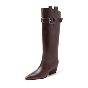 Modieuze retro-stijl CHELSEA kniehoge laarzen met metalen gespen en spitse neus voor dagelijks woon-werkverkeer - Product Image 2