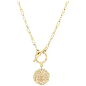 18 Karat Gold Moon Star Lion Anhänger Halskette Medaillon Oval Link Chain Choker Layer ing Schmuck für Frauen Mädchen