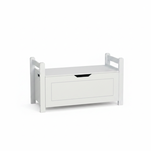 Grande Contenitore Portaoggetti Bianco per Bambini in Legno di Gomma con Coperchio Ribaltabile e Cerniera di Sicurezza per Cameretta e Sala Giochi AL1256 - Product Image 2