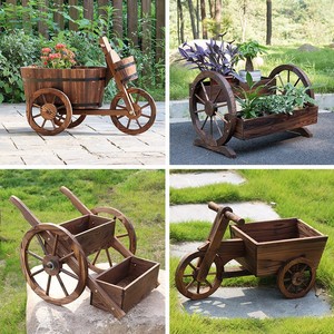 Carbonized Wood Wheel Flower <b>Pots</b> Vintage Garden Planters Outdoor Balcony Solid Wood Flower Boxes For Plants - Product Image 1
