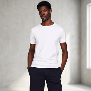 Men's <b>White</b> O-Neck Short Sleeve Cotton <b>T</b>-<b>Shirt</b> Regular <b>Fit</b> Plain Solid Casual Jersey Knit Breathable Tee - Product Image 4