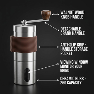 New Arrival <b>Mini</b> Portable Stainless Steel Thickened Body Adjustable Coffee Bean <b>Grinder</b> With Ceramic Burr - Product Image 6