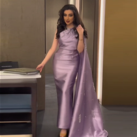 Arabe Une Épaule Lilas Dubaï Robes De Soirée Avec Cape Élégant Cheville Longueur Femmes De Mariage Invité Robes De Soirée Scz158