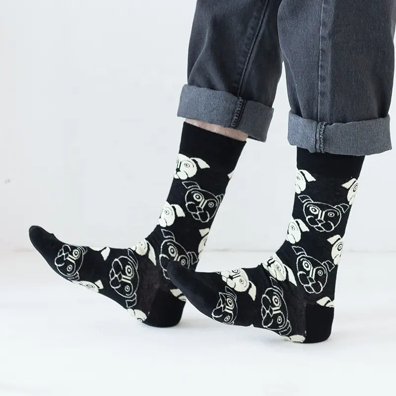 Chaussettes en coton pour hommes, motif de chien mignon, nouvelle tendance, fabricants de chaussettes, vente en gros, taille libre