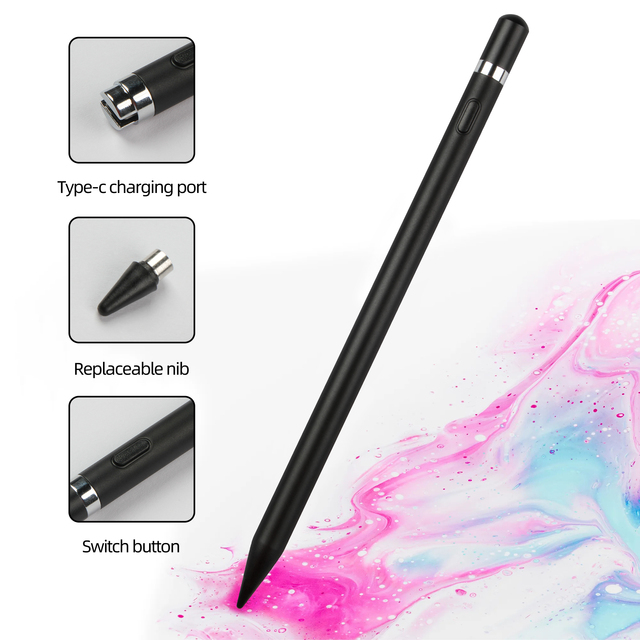 Custom Logo Active Capacitive Stylus Pen Portable Universal Touch Screen Replaceable Nib for IOS Android Made of Metal Plastic