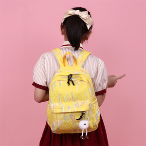 Colorful Embroidered <b>Backpack</b> For Girls 14 In Large Capacity <b>School</b> Bag With Cute Pom Pom Charm - Product Image 4