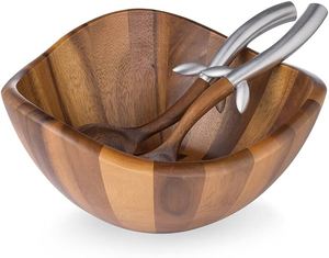 Cuencos de madera de diseño único y elegante con 2 espátulas Vajilla Cuenco decorativo Diseño curvo indio Cuencos ecológicos para servir - Product Image 3