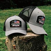 Gorra Trucker de 6 Paneles con Parche Tejido y Logotipo Personalizado, Venta al por Mayor, Malla Trasera, Fabricante de Gorras de Recuerdo para Aniversario de EE. UU.