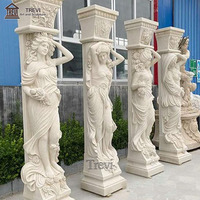Pilier de statue de dame beige antique en pierre naturelle décorative personnalisée Colonne de marbre