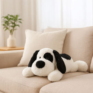 Büyük Boy Yatan Köpek Peluş Oyuncak Yumuşak Siyah Beyaz Yavru Köpek Dolgulu Oyuncak Esnek Sarılabilen Peluş Köpek Çocuklar ve Yetişkinler İçin OEM Özel Üretim Fabrika - Product Image 2