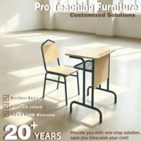 Ensemble bureau et chaise d'école avec dossier à poignée, table d'étude en bois à hauteur fixe avec étagère de rangement, mobilier scolaire en métal durable