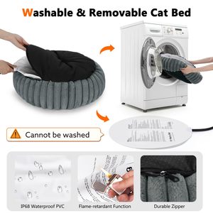 制造商室内猫和小狗加热猫床带定时器温度可调舒适甜甜圈猫床的加热宠物床 - Product Image 5
