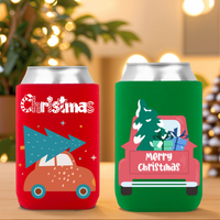 Vente en gros de refroidisseurs de canettes en néoprène imprimés en gros, motifs de Noël et de dessins animés, pour cadeaux d'entreprise