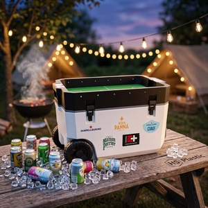 Nevera Portátil Compacta de Plástico de 60L Roja con Mini Futbolín para Fiestas Familiares en Interiores y Exteriores con Logo Promocional - Product Image 4