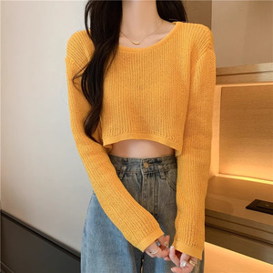 Summer Thin New Hollow Ice Silk Long-sleeved Knitted Sweater Women's Short Outer Pullover <b>Sunscreen</b> Blouse Top - Product Image 5