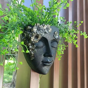 Maceta Moderna con Diseño de Rostro y Flor - Macetero Creativo de Resina para Montar en la <span class=keywords><strong>Pared</strong></span>, para Decoración de Jardín, Patio y Paisaje - Product Image 1