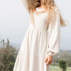 Vestido Maxi Informal de Lino para Mujer, Talla Grande, con Mangas Largas, Estampado, Ropa de Lino Cómoda - Product Image 1