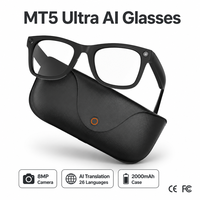 Lunettes intelligentes avec monture noire et étui en cuir, traduction IA, commande vocale MT ULTRA