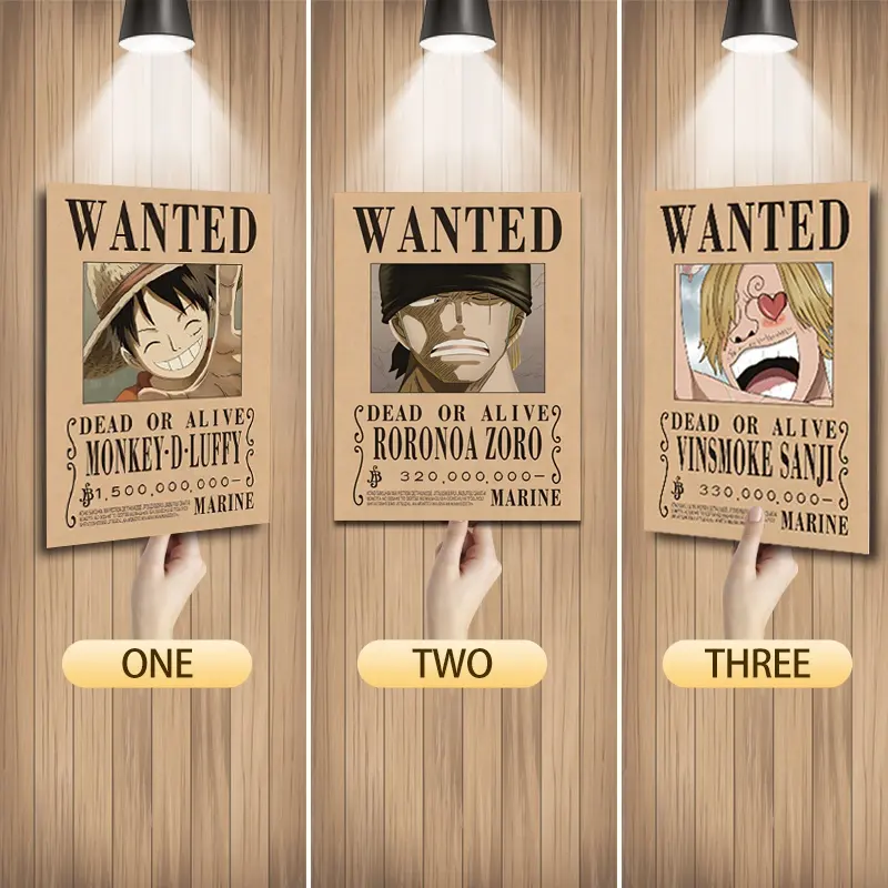 3D Triple Transition Drei Charaktere WANTED Lenticular Print Anime Poster Wand kunst Malerei Passen Sie 3D-Aufkleber an
