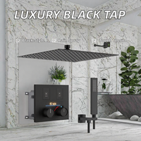 Ensemble de douche encastré contemporain en laiton noir, mitigeurs thermostatiques à bouton-poussoir 2 fonctions, affichage LED, douche pluie massante encastrée