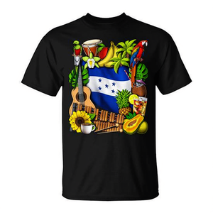 Camiseta con la Bandera de Herencia de Honduras con Diseño Tropical y Símbolos Culturales - Product Image 2