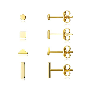 ROXI Lot de 4 boucles d'oreilles clous miniatures en argent sterling S925, design géométrique brillant (carré, triangle, rond) - Product Image 1