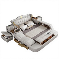 Lit de massage multifonctionnel en cuir microfibre de luxe avec interface USB, cadre en bois massif et design Tatami pour grand format