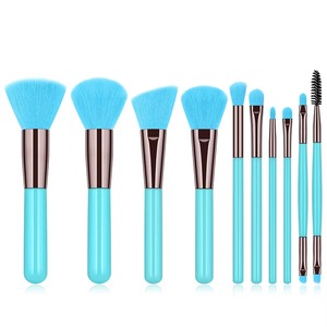 10Pcs Wood Handle Fan Brush Set Soft Face Makeup Brush for <b>Foundation</b> Blush - Product Image 4