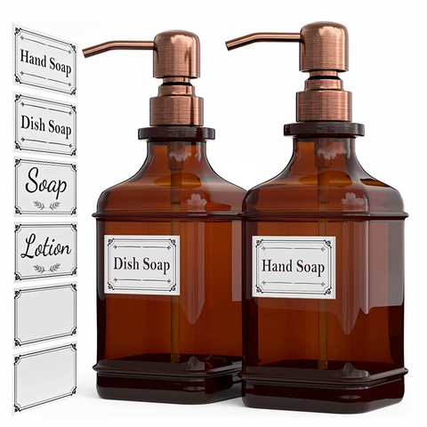 Premium Hotel Brass Hand Soap Dispenser Luxury Kitchen Glass Liquid Dish Soap Dispenser Bottle Set