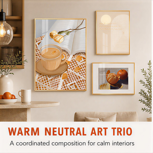 Set di Stampe d'Arte Murale in Vetro e Alluminio con Tema Tazza di Caffè per Cucina, Caffetteria, Sala da Pranzo, Interni Caldi e Neutri - Product Image 1