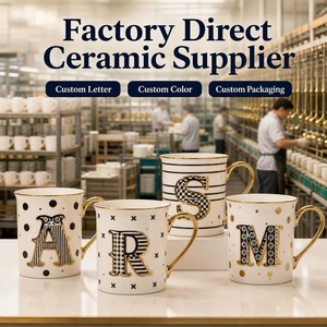 26 - Letter <strong>Monogram</strong> Ceramic <strong>Mugs</strong> Porcelain Drinkware with Gold - Accented Alphabet Prints Elegant Personalized Gifts - Product Image 4