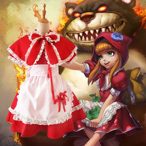 Zixiao Little Red Riding Hood Cosplay Costume Women Adult Red Polyester Dress Set League Of Legends Annie Maid Outfit - Product Image 1